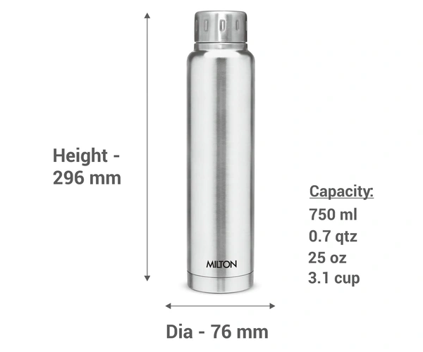 Milton Thermosteel Elfin 750 ml Bottle, Steelplain - Hiranagar