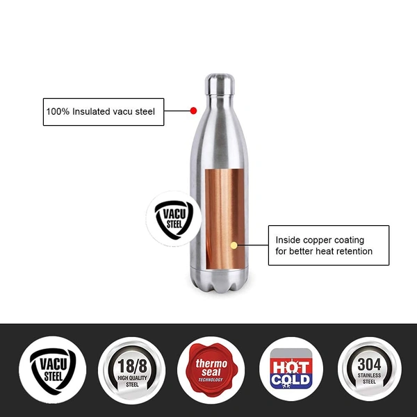 Cello Swift Stainless Steel Double Walled Flask, Hot and Cold, 1000ml, 1pc, Silver - Hiranagar Kathua