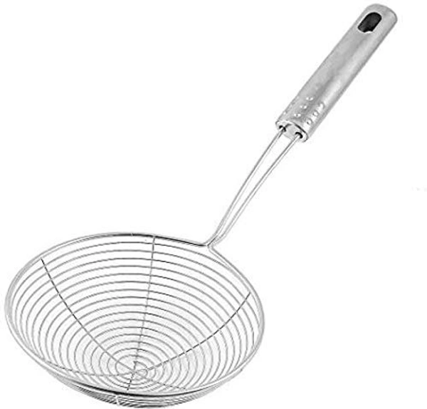 Stainless Steel Deep Fry Jhara Mesh Laddle Jharni Wire Skimmer Puri Strainer with Handle for Perfect Oil Extraction, 16 cm - Hiranagar, Kathua Jatwal