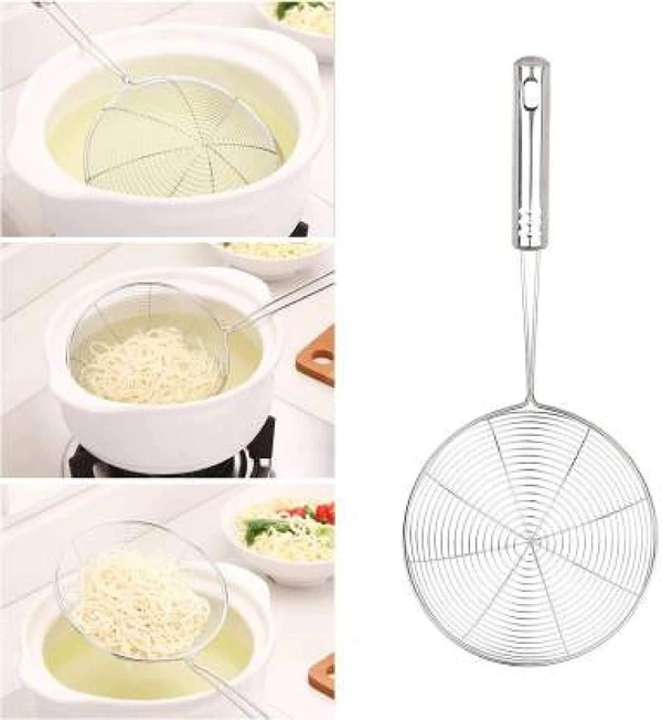 Stainless Steel Deep Fry Jhara Mesh Laddle Jharni Wire Skimmer Puri Strainer with Handle for Perfect Oil Extraction, 16 cm - Hiranagar, Kathua Jatwal