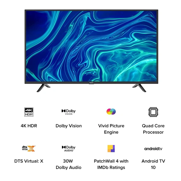 Redmi 108 cm (43 inches) 4K Ultra HD Android Smart LED TV X43 | L43R7-7AIN (Black) (2022 Model) - Free Scheduled Delivery