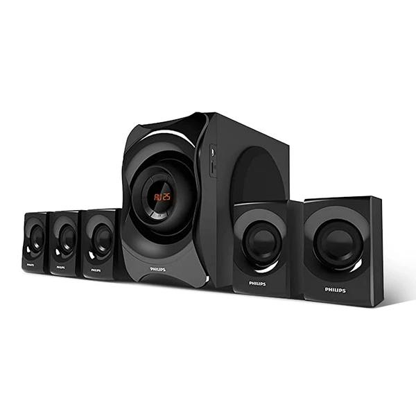 Philips Audio SPA8000B/94 5.1 Channel 120W Multimedia Speaker System with Bluetooth, 5x15W Satellite Speakers, LED Display, Robust Design & Matte Finish (Black) - Free Scheduled Delivery