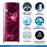 Samsung 192 L 3 Star Inverter Direct Cool Single Door Refrigerator (RR20A1Y2YR8/HL, Saffron Red) - 3-5 Days
