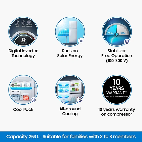 Samsung 253 L 2 Star Inverter Frost-Free Double Door Refrigerator (RT28A3032GS/HL, Gray Silver) - Credit & Debit Card Accepted, 3-5 Days