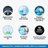 Samsung 275 L 3 Star with Inverter Double Door Refrigerator (RT30T3743S9/HL, Refined Inox, Convertible) - Credit & Debit Card Accepted, 3-5 Days