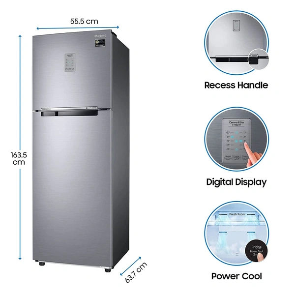Samsung 275 L 3 Star with Inverter Double Door Refrigerator (RT30T3743S9/HL, Refined Inox, Convertible) - Credit & Debit Card Accepted, 3-5 Days
