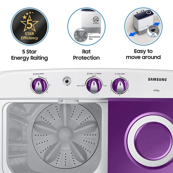 Samsung 6.0 Kg 5 Star Semi-Automatic Top Loading Washing Machine - Credit & Debit Card Accepted, 3-5 Days
