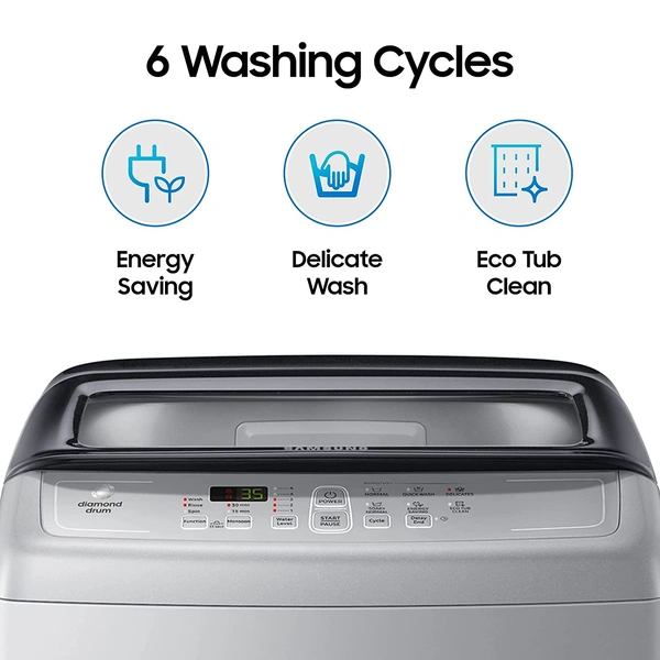 Samsung 6.5 kg Fully-Automatic Top Loading Washing Machine (WA65A4002VS/TL, Imperial Silver, Diamond Drum) - Credit & Debit Card Accepted, 3-5 Days