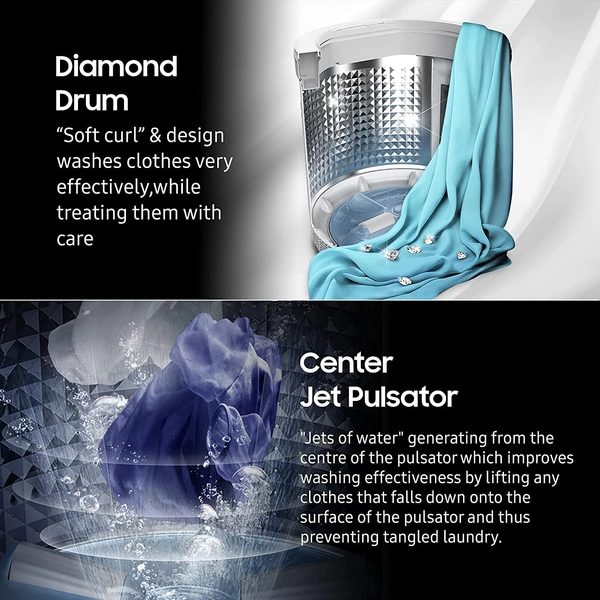 Samsung 6.5 kg Fully-Automatic Top Loading Washing Machine (WA65A4002VS/TL, Imperial Silver, Diamond Drum) - Credit & Debit Card Accepted, 3-5 Days