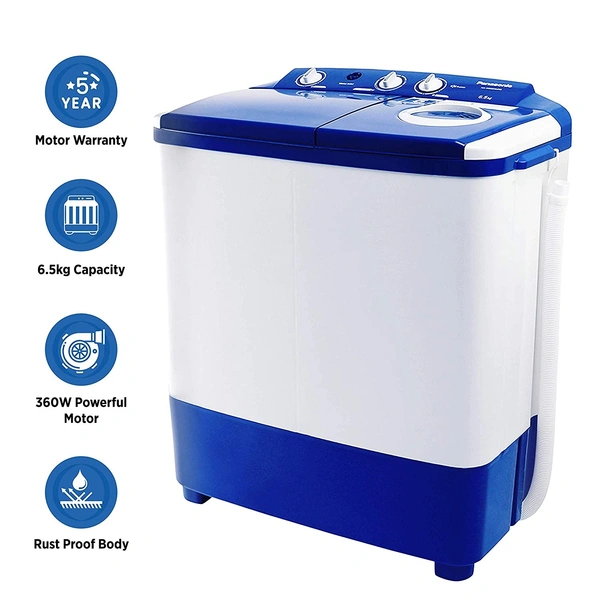 Panasonic 6.5 kg 5 Star Semi-Automatic Top Loading Washing Machine (NA-W65E5ARB, Blue, Powerful Motor) - Credit & Debit Card Accepted, 3-5 Days
