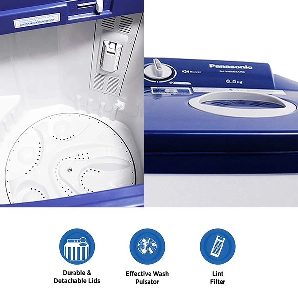 Panasonic 6.5 kg 5 Star Semi-Automatic Top Loading Washing Machine (NA-W65E5ARB, Blue, Powerful Motor) - Credit & Debit Card Accepted, 3-5 Days