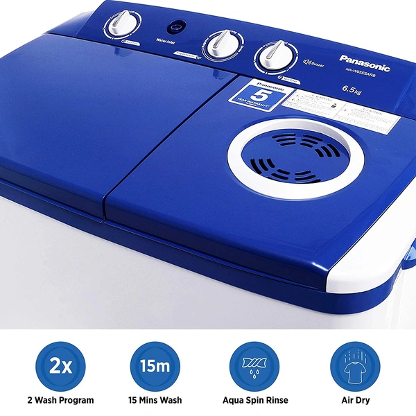 Panasonic 6.5 kg 5 Star Semi-Automatic Top Loading Washing Machine (NA-W65E5ARB, Blue, Powerful Motor) - Credit & Debit Card Accepted, 3-5 Days
