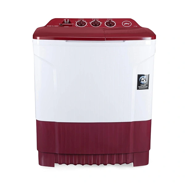 Godrej 7.2 Kg Semi-Automatic Top Loading Washing Machine (WS EDGE CLS 7.2 PN2 M WNRD, Wine Red) - Credit & Debit Card Accepted, 3-5 Days