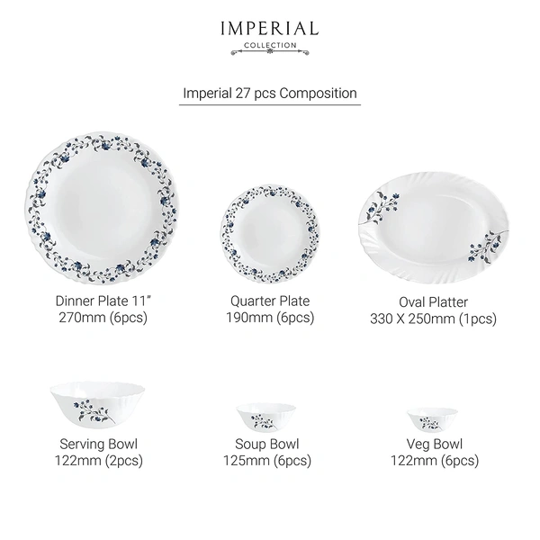 Cello Opalware Imperial Vinea Opalware Dinner Set, 27 Pieces, White - Hiranagar, `, 3-5 Days