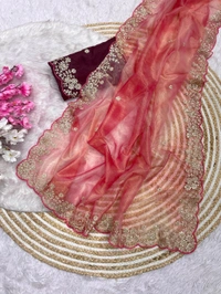 *Presents New Bollywood Trending Design** *π *Fabric : Twil net with parzim print*Blouse : heavy jalpari with work (un Sitch)*Work: beautiful C-pallu pitta work with cut work border