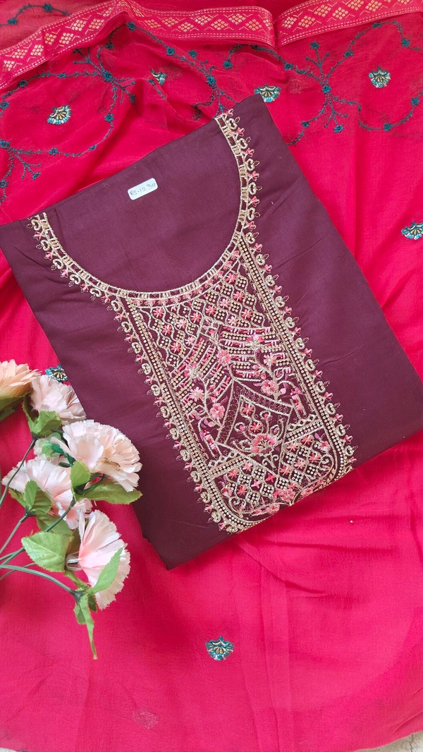 Pure Zam Cotton With Fancy Embroidery With Zarkan Work Suit