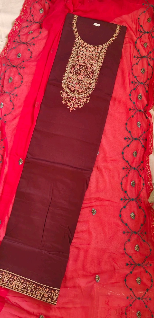 Pure Zam Cotton With Fancy Embroidery With Zarkan Work Suit