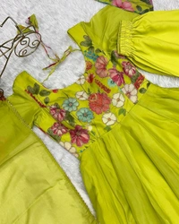 *Pure Soft Organza Silk Fabric Fully Flair Kali Pattern And Canvas Patta With Dupatta Set ,pent Ready To Wear* - M