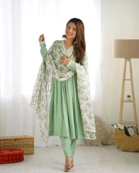 Presenting New Pure Soft Heavy Roman silk Chanderi Fabric Nyra Cut Kurta With Duppta Set, Pent Ready To Wear* - S