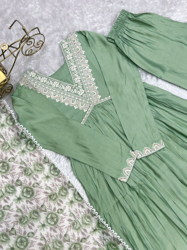 Presenting New Pure Soft Heavy Roman silk Chanderi Fabric Nyra Cut Kurta With Duppta Set, Pent Ready To Wear* - S