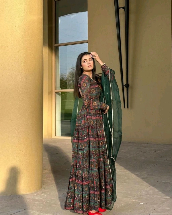 Anarkali Gown Jimmy Organza Silk  - L