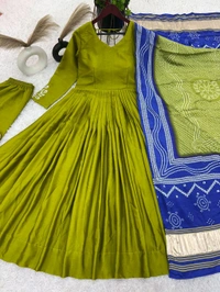 Pure Chinon Embroidery Sequence Work Gown - M