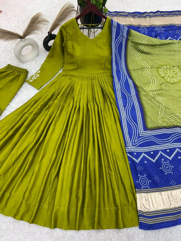 Pure Chinon Embroidery Sequence Work Gown - M