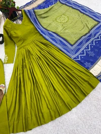 Pure Chinon Embroidery Sequence Work Gown - L