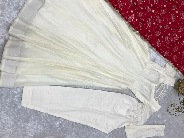 Pure Soft Vichitra Silk Fabric Fully Flair Kali Pattern And Canvas Patta With Duppta Set,pent Ready To Wear* - Xs