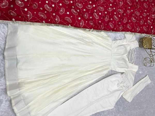 Pure Soft Vichitra Silk Fabric Fully Flair Kali Pattern And Canvas Patta With Duppta Set,pent Ready To Wear* - Xxl