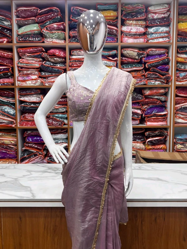 Premium Saree Gold Crush Tissue Silk - Xs