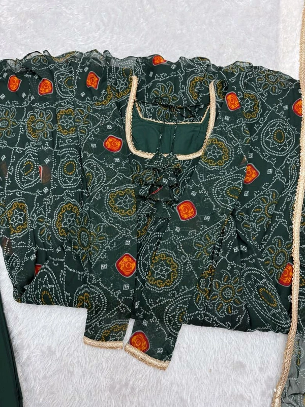 Anarkali Pure Chinon Bandhej  - S