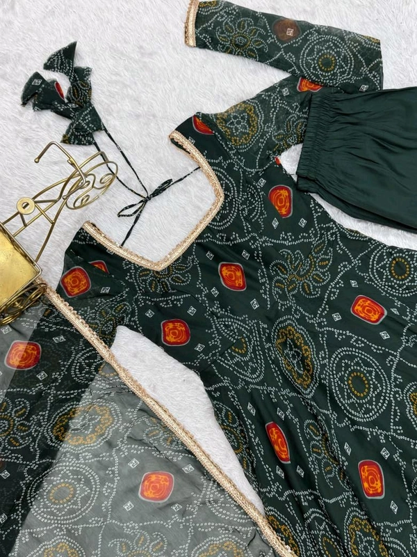 Anarkali Pure Chinon Bandhej  - S