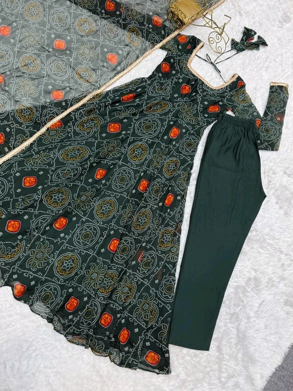 Anarkali Pure Chinon Bandhej  - S