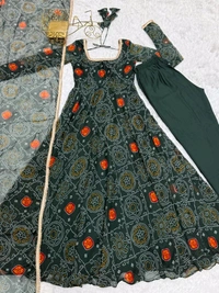 Anarkali Pure Chinon Bandhej  - S