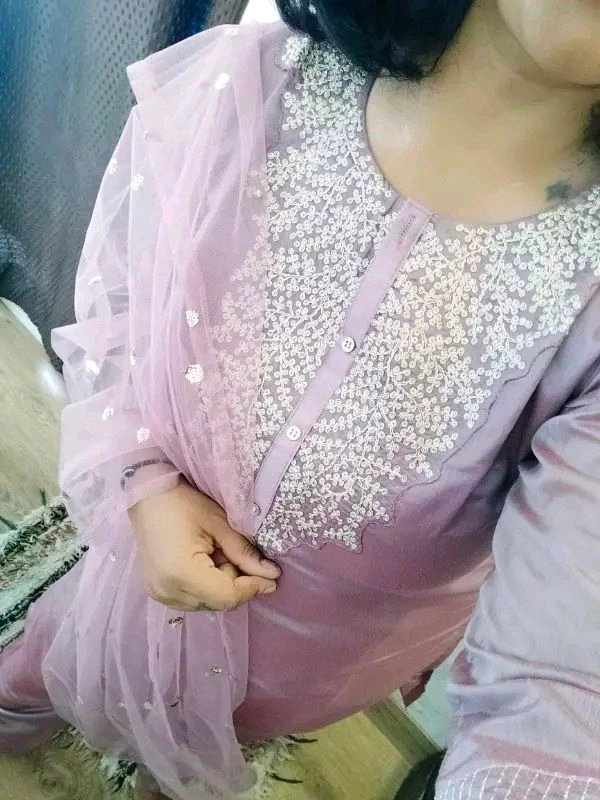 Chanderi Silk + Kurta Dupatta And Bottom Wear - S