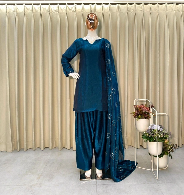 FARSI SALWAR SUIT FENDI SILK FABRIC TOP AND PANT WITH DUPATTA* - M