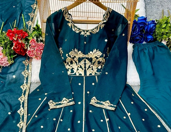 LUNCHING NEW ĐĚSIGNER PARTY WEAR LOOK GOWN WITH PANT AND EMBRODARY WORK* - Xxl