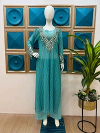 Presenting Beautiful Heavy quality Georgette Fabric designer wear Style Anarkali Style Side Cut Kurti with Chinon - Xl 42