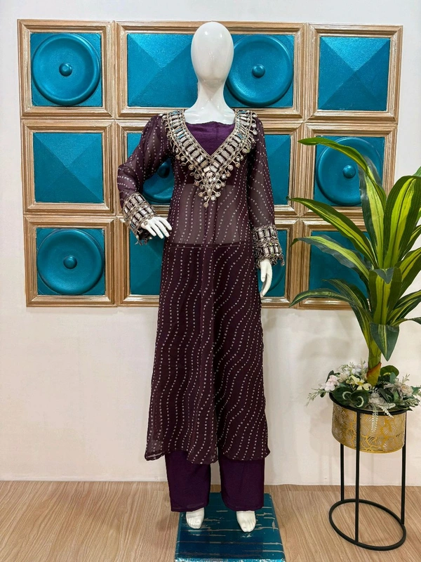 Presenting Beautiful Heavy quality Georgette Fabric designer wear Style Anarkali Style Side Cut Kurti with Chinon - XXL 44