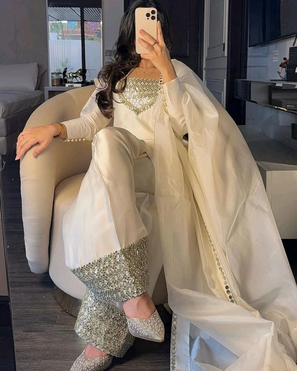 π Top Fabric:- Heavy French Creap With Real Mirror Work With Fancy Lace In Neck With Slvees button - Xl