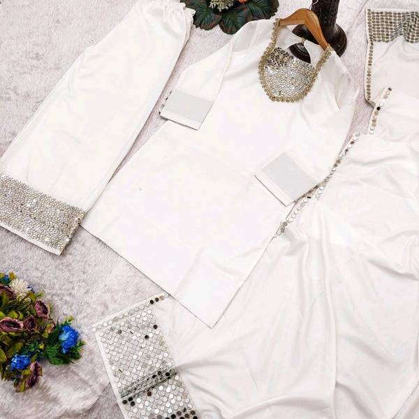 π Top Fabric:- Heavy French Creap With Real Mirror Work With Fancy Lace In Neck With Slvees button - Xl