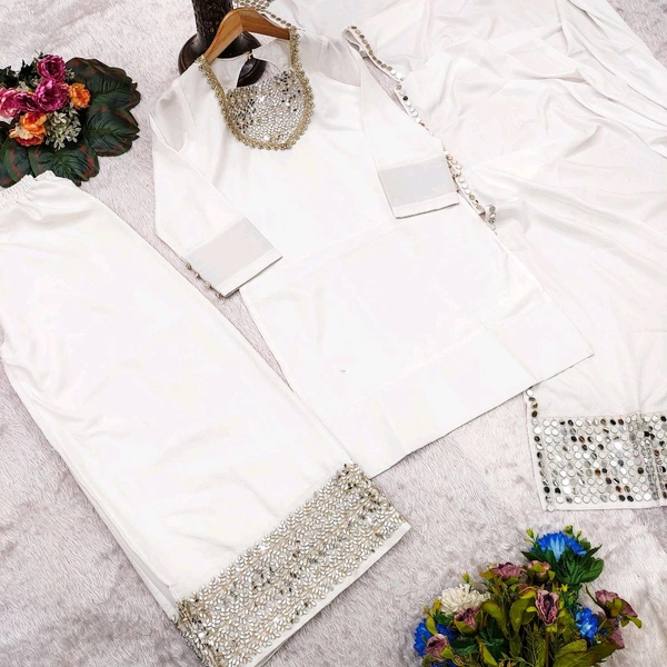 π Top Fabric:- Heavy French Creap With Real Mirror Work With Fancy Lace In Neck With Slvees button - Xxl