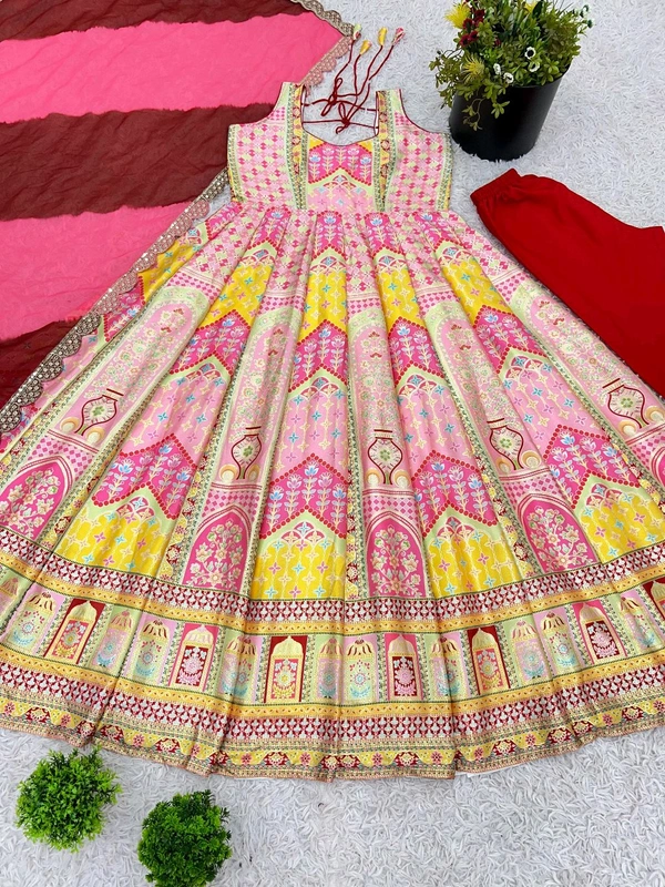 Launching New Designer Party Wear Look Gown, Bottom and Dupatta in Fully Kali Flair With Attached Pad*π₯ - M