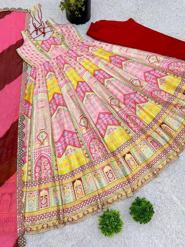 Launching New Designer Party Wear Look Gown, Bottom and Dupatta in Fully Kali Flair With Attached Pad*π₯ - L