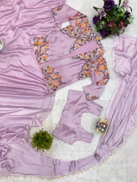 INDO-WESTERN DRAPE SAREE….*
*🥻WE ARE LAUNCHING NEW SUPERHIT TRENDING INDO-WESTERN READY TO WEAR SAREE WITH FULLY EMBROIDERED KOTI ON RANGOLI SILK FABRIC WITH STITCH BLOUSE