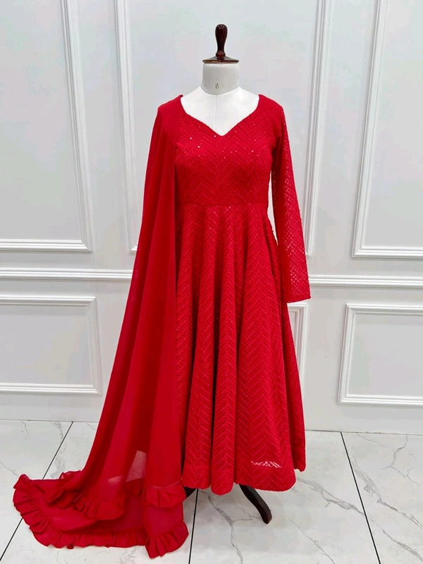 *Launching This Timeless And Classic Lukhnowi Georgette Fabric Anarkali Suit Set For The Upcoming Festivities And Wedding Season* - L-40