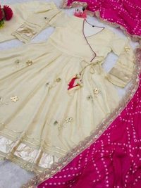 Handmade Anarkali Plazzo Set & Bandhani Dupatta For A Royal Festive Look - XS (With Margin Up To S)