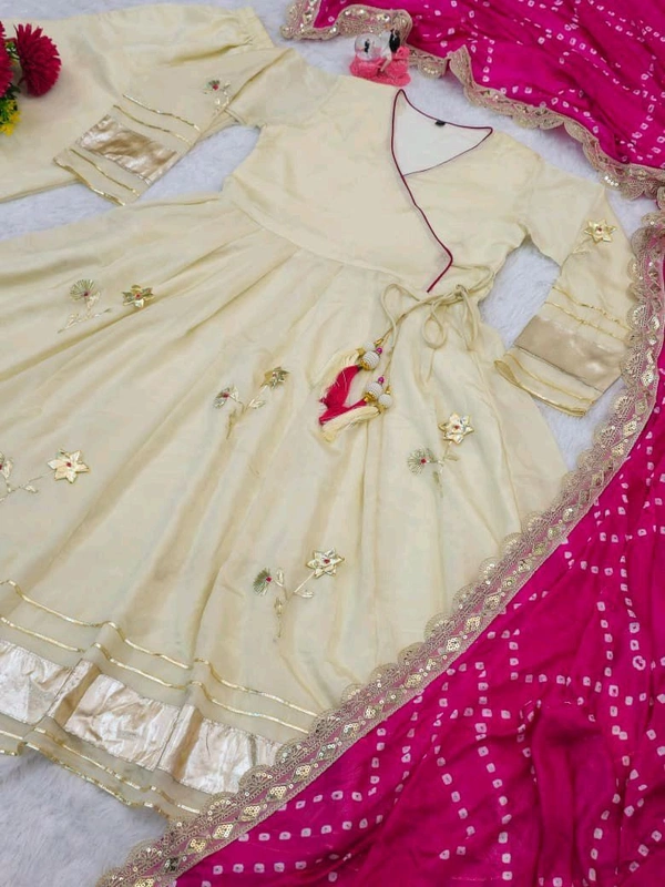 Handmade Anarkali Plazzo Set & Bandhani Dupatta For A Royal Festive Look - XS (With Margin Up To S)