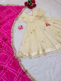 Handmade Anarkali Plazzo Set & Bandhani Dupatta For A Royal Festive Look - XS (With Margin Up To S)